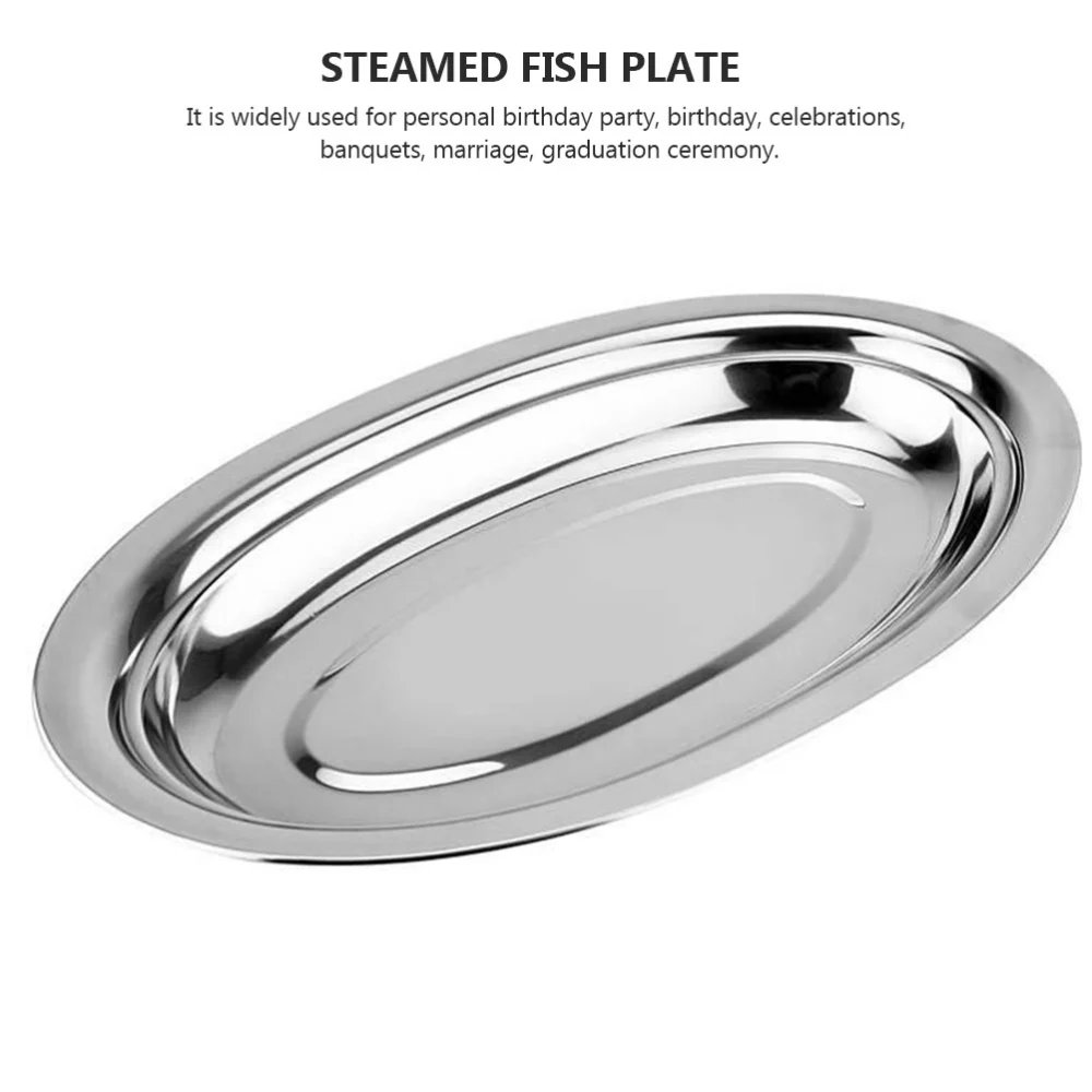 2pcs Stainless Steel Plates Oval Shape Plates Steamed Fish Plates Fruit Tray