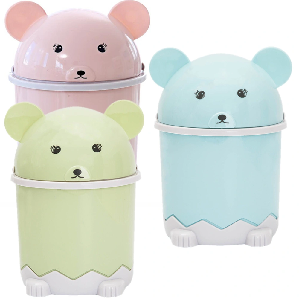 3Pcs Lovely Mini Trash Bin Desktop Trash Container Cartoon Garbage Can for Home