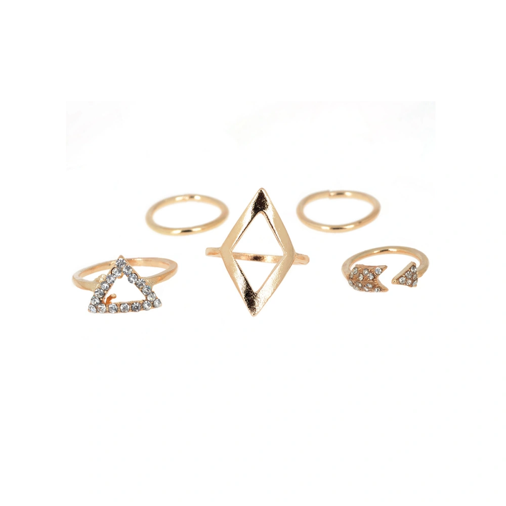 5pcs Rhinestone Decorated Geometric Finger Ring Set (Golden)