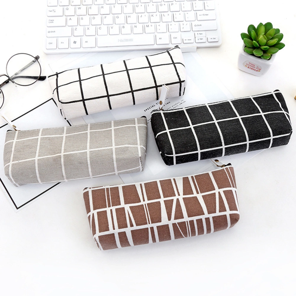 2pcs Canvas Pencil Bag Simple Large Capacity Stationery Storage Bag Striped Pencil Case (White & Grey)