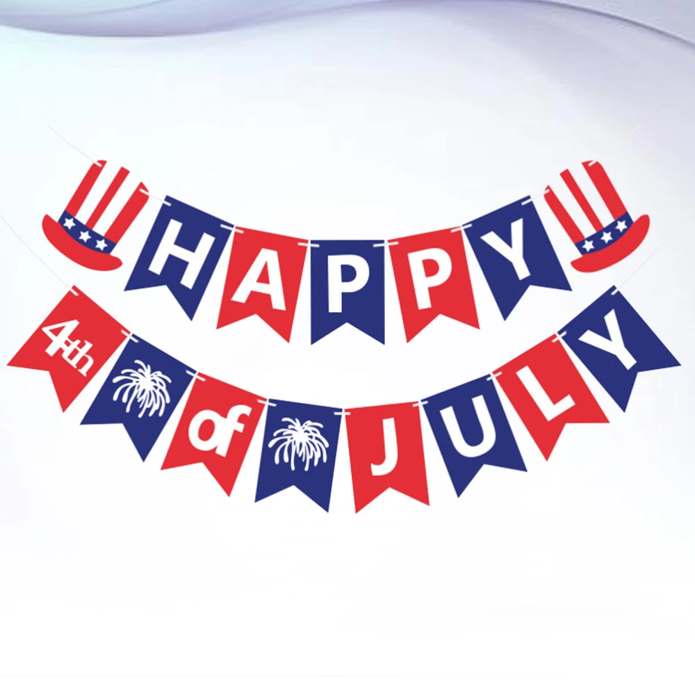 Celebrative Pull Flag HAPPY 4th of JULY Banner Delicate Hanging Decor American Independence Day Banner for Home Party Office Shop