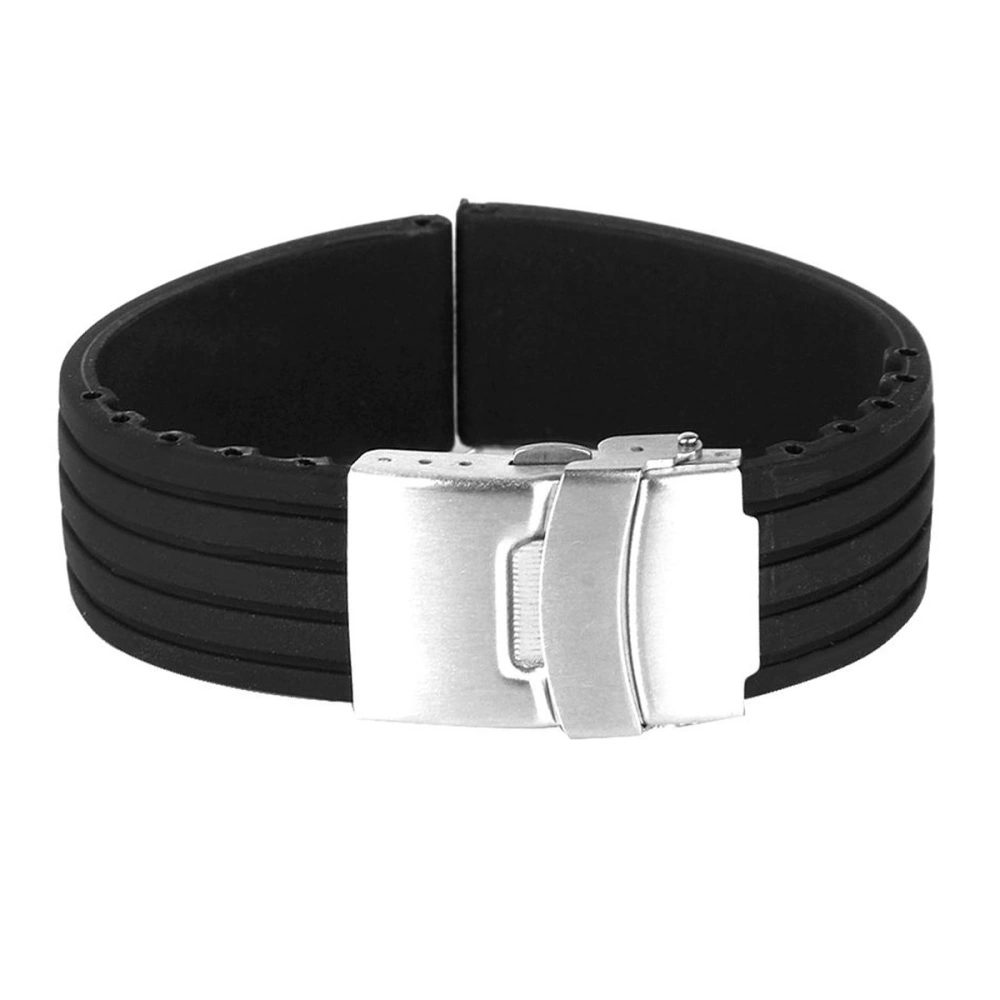 20mm Waterproof Stripes Pattern Silicone Watch Band Strap with Stainless Steel Clasp Buckle (Black)