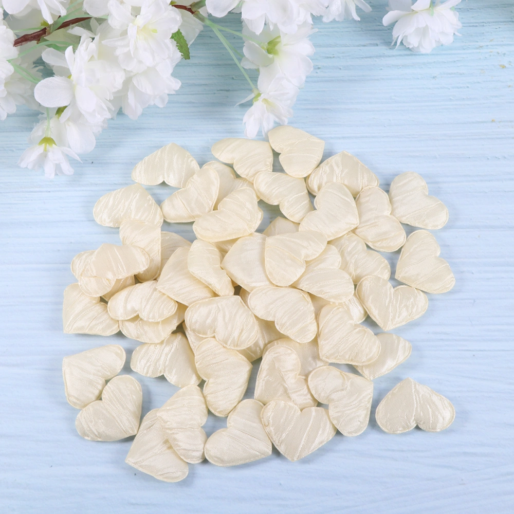 50pcs Unique Folds Heart Decor Romantic Heart Ornament Layout Supplies Decorative Heart Party Adornments for Wedding Feastival (Beige)