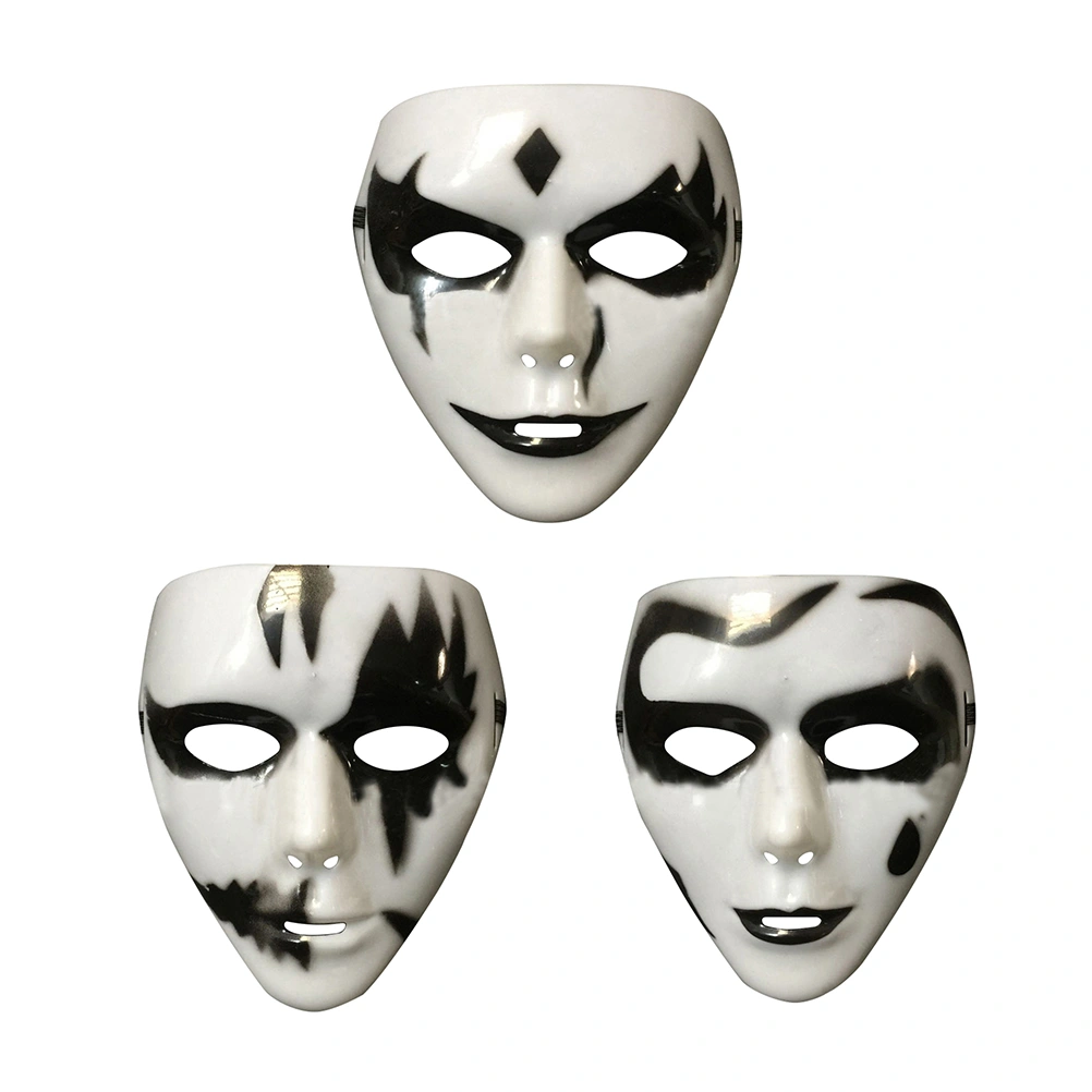 3 Alternatives Plastic Hand-painted White Horror Scary Gothic Mask Props with Adjustable Strap for Halloween Masquerade Costume Cosplay Party