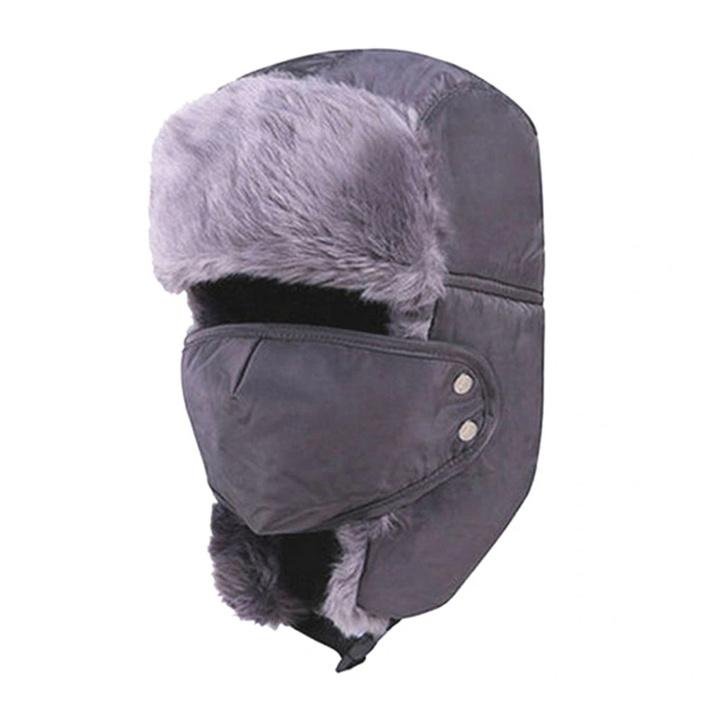 Men Women Winter Ushanka Trapper  Earflap Ski Hats With Mask Hood (Grey)