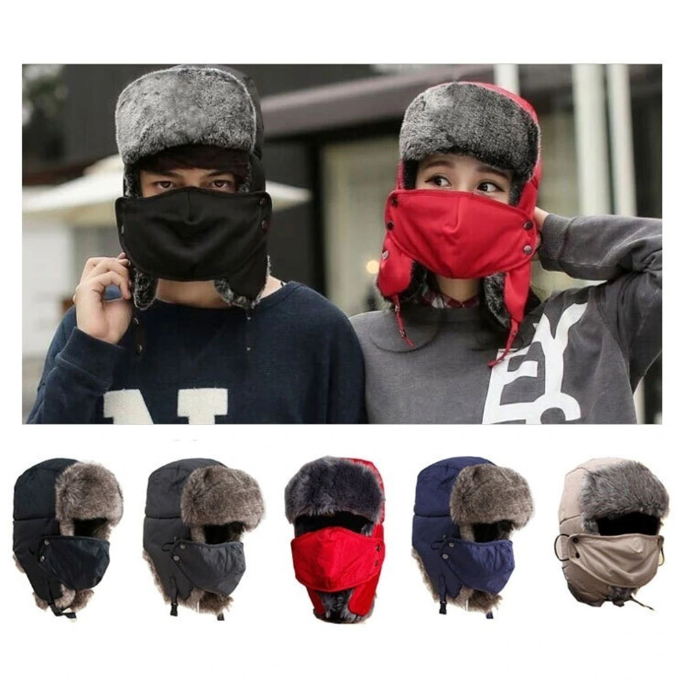 Men Women Winter Ushanka Trapper  Earflap Ski Hats With Mask Hood (Grey)