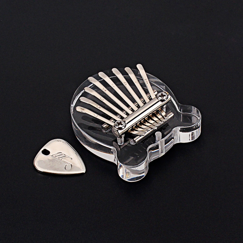 Portable Mini Thumb Piano Cub Ear Shape 8 Keys Kalimba Musical Instrument with 1PC Pick (Silver)