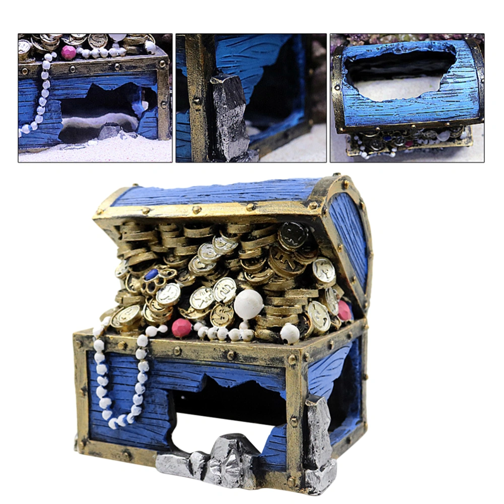 1pc Fake Treasure Chest Hollow-out Money Box Fish Tank Ornament Aquarium Resin Decoration