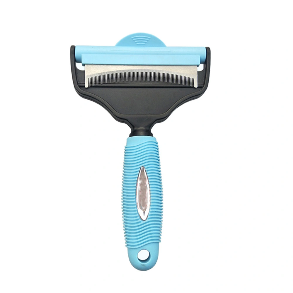 Professional 2 in 1 Dog Shedding Brush Cat Grooming Deshedding Dematting Tool - Size M (Sky Blue)