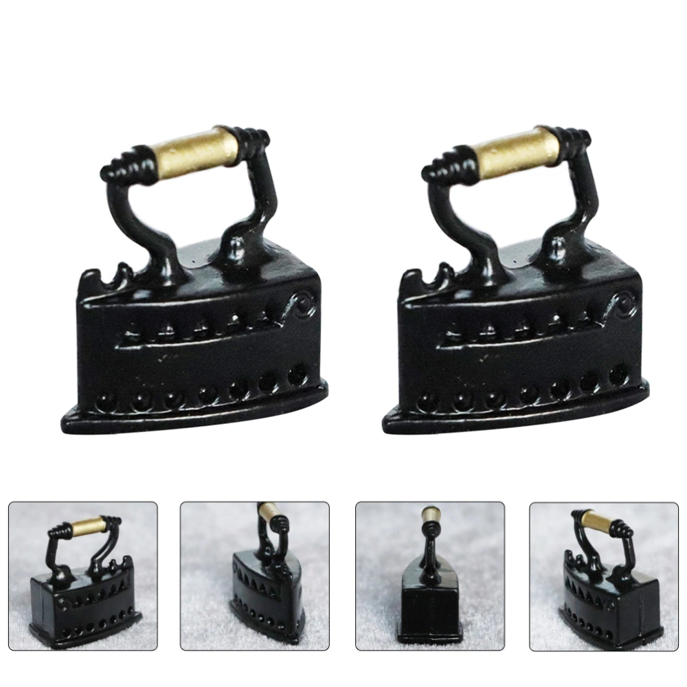 2PCS Mini House Retro Iron Model Mini Furniture Sewing Scene Accessories (Black)