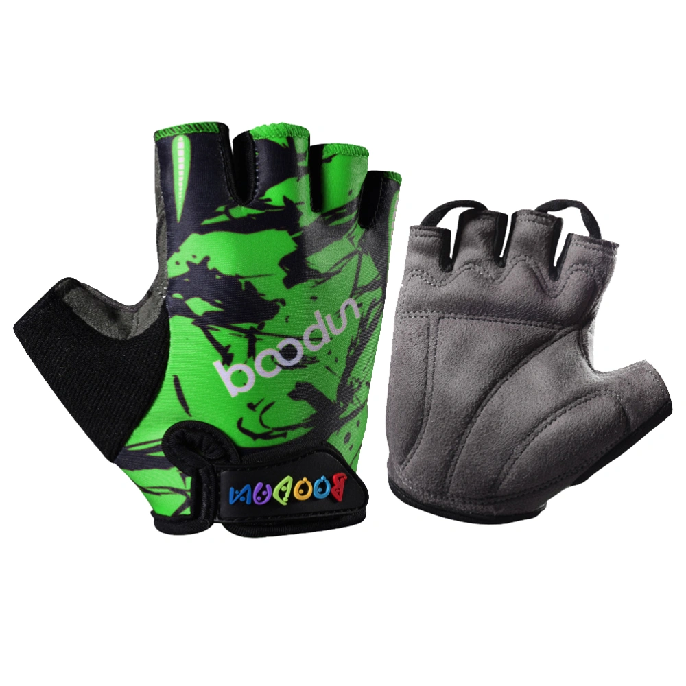 Kids Outdoor Sports Half Finger Gloves Non-Slip Breathable Workout Gloves Shockproof Racing Gloves (Green Totem, Size M)