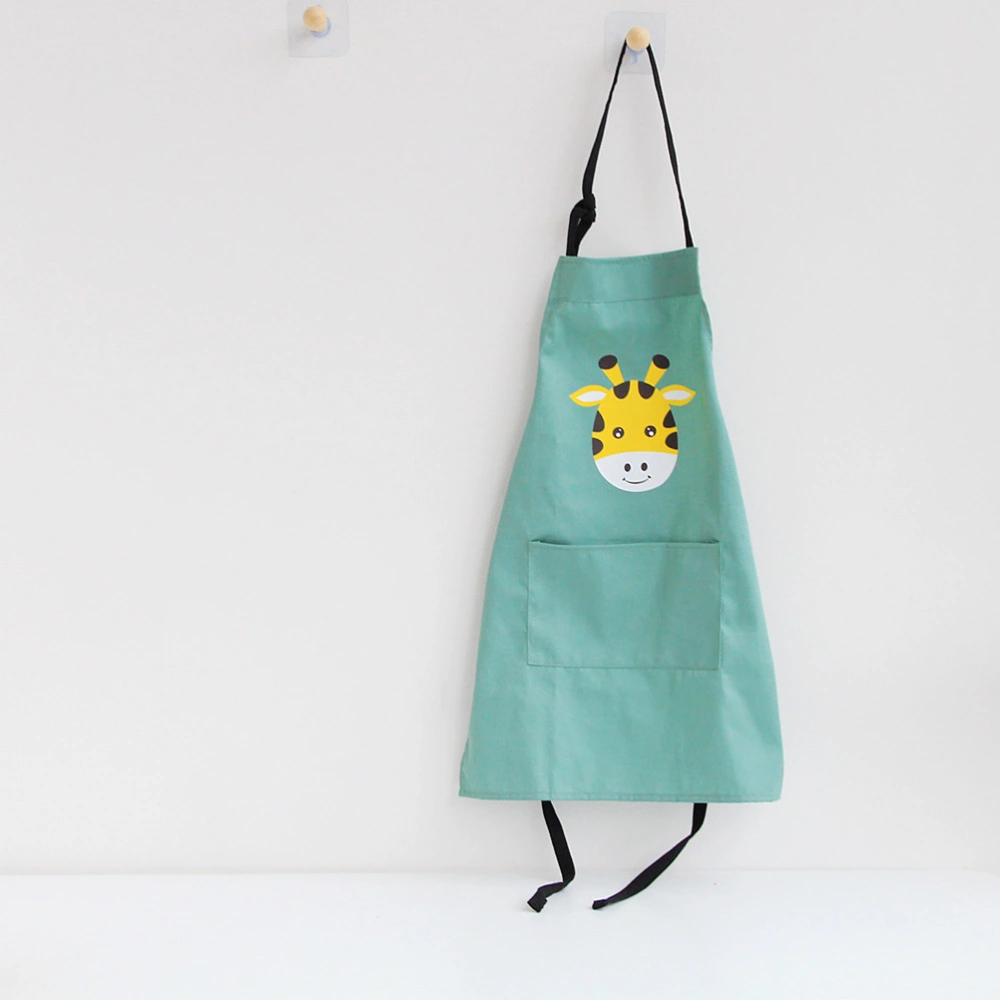 Nordic Cartoon Animal Bib Cotton Apron Gallus Parent-child Apron Kindergarten Overalls Adjustable with Pocket for Cooking Baking Gardening - Green Giraffe Size S for Children (Green)