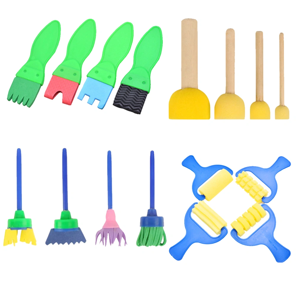 16pcs in 1 Set DIY Art Painted Sponge Brushes and Seal Set Colorful Baby Early Educational Broom Head Painting Art Supplies Graffiti Drawing Seal