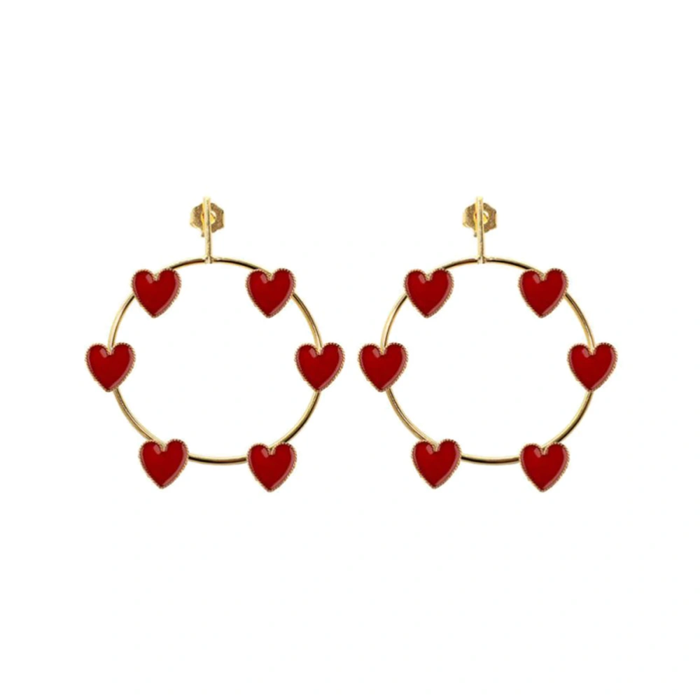 Love Heart Earrings Vintage Bohemia Style Dangle Stud Earrings for Women and Girls (Red)