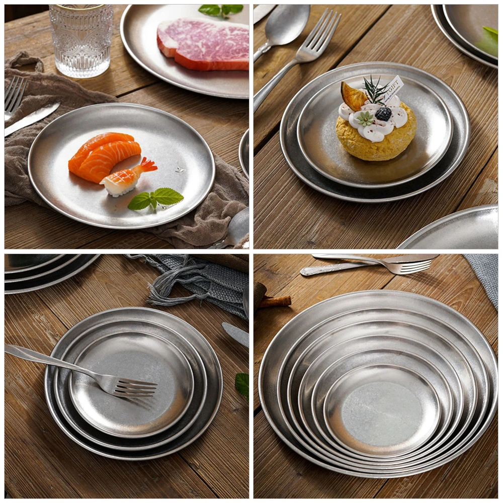 Stainless Steel Plate Vintage Plate Korean Style Dish Dinner Dish Metal Plates Snack Plate Silver