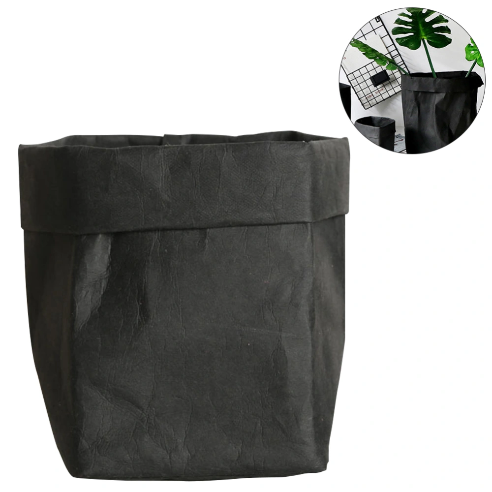 Washable Kraft Paper Container Decorative Reusable Paper Bag Organizer Flowerpot Cover Toy for Decoration and Storage Size 2XL(Black)