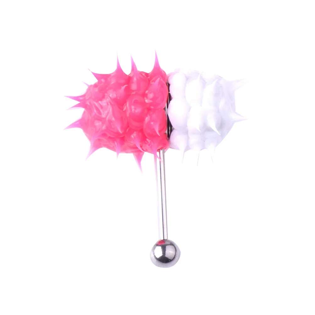 Stainless Steel Tongue Rings Plated Tongue Piercing Rings Piercings Jewelry Accessories (Pink + White)