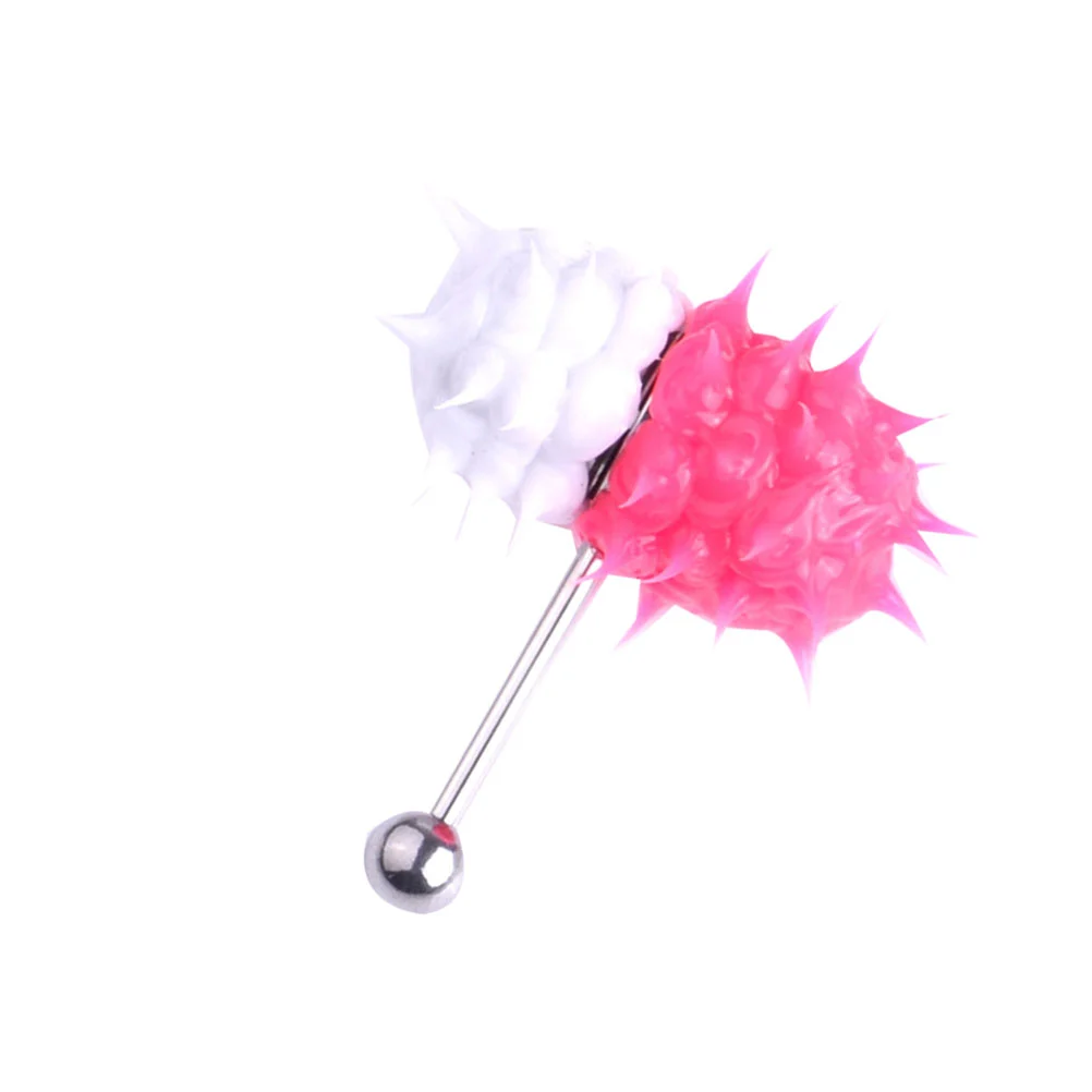 Stainless Steel Tongue Rings Plated Tongue Piercing Rings Piercings Jewelry Accessories (Pink + White)