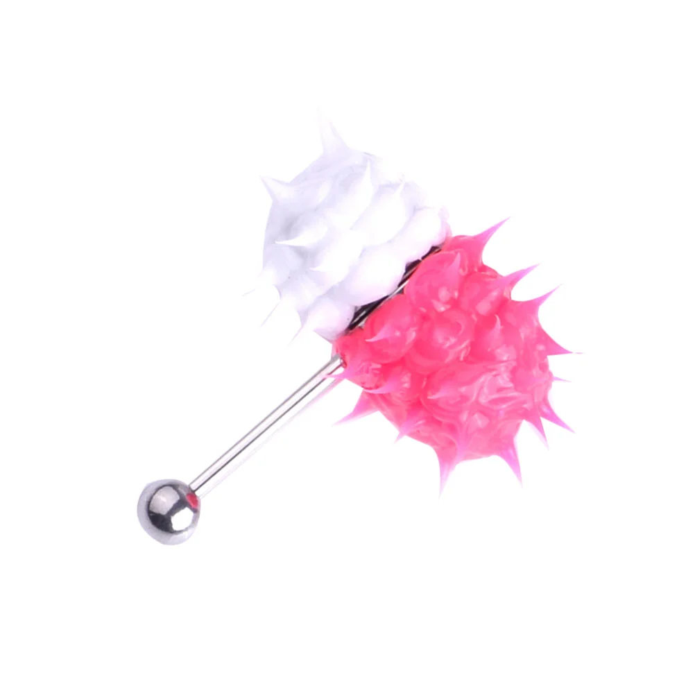 Stainless Steel Tongue Rings Plated Tongue Piercing Rings Piercings Jewelry Accessories (Pink + White)