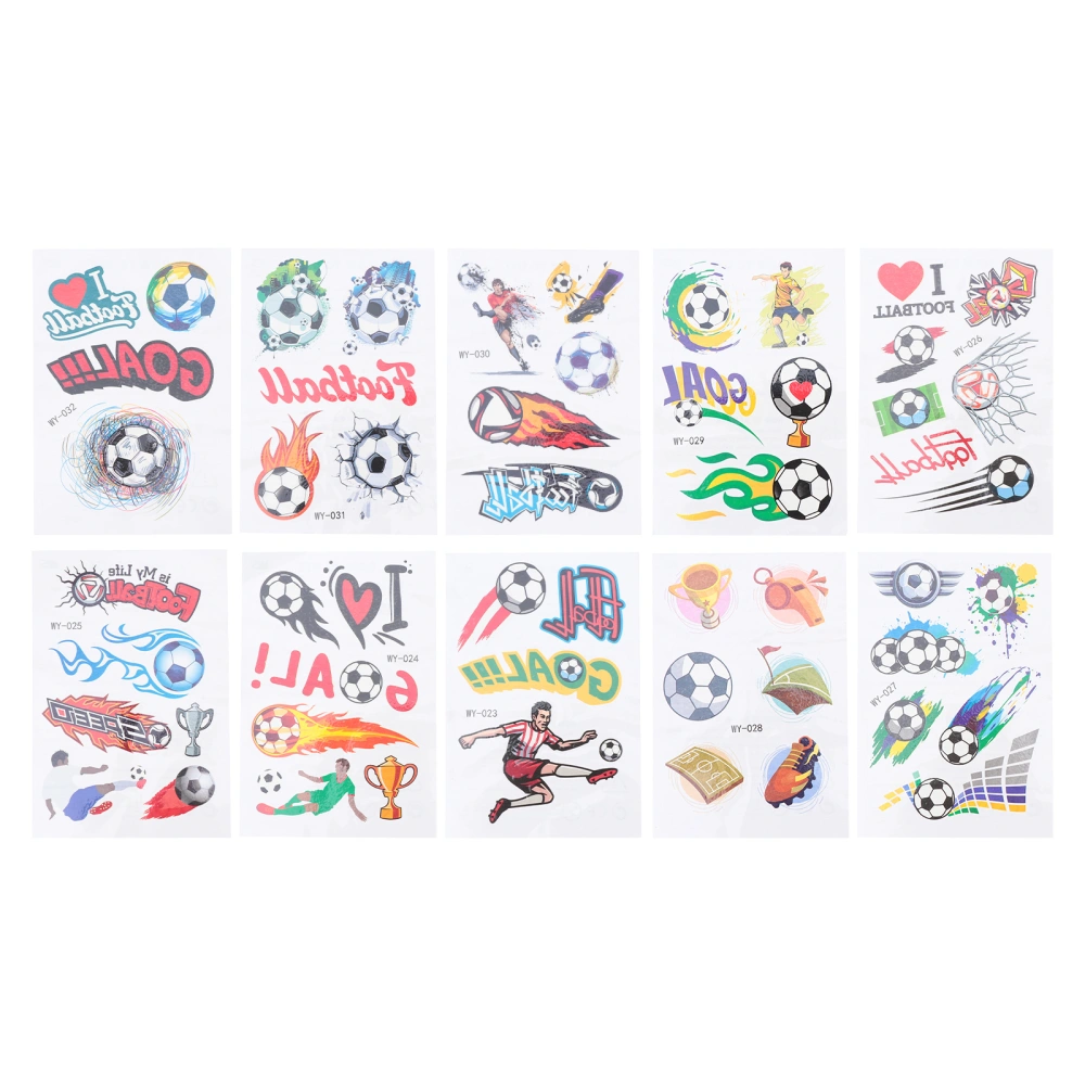 10 Sheets Colorful Football Themed Tattoos Stickers Football Sports Body Decals