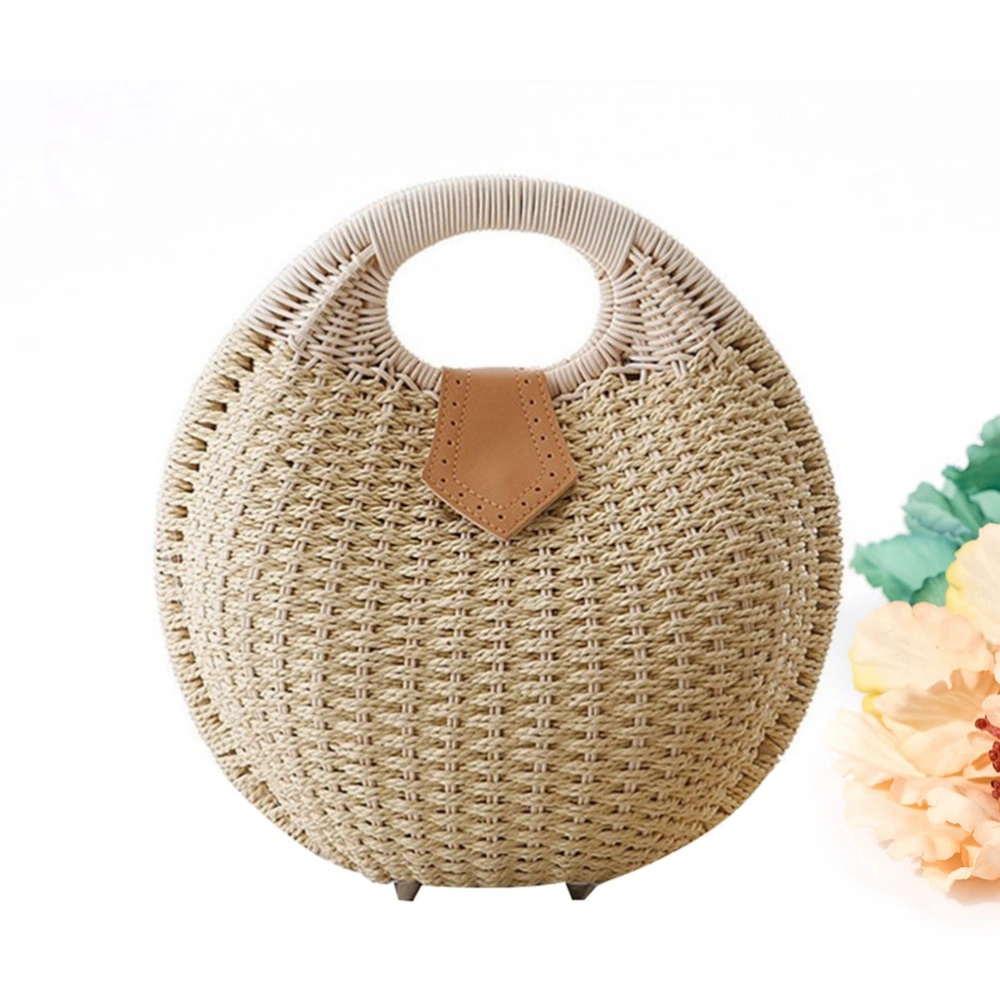 Rattan Handbag Fashionable Straw Shell Shape Storage Handbag for Female Woman Lady (Beige)