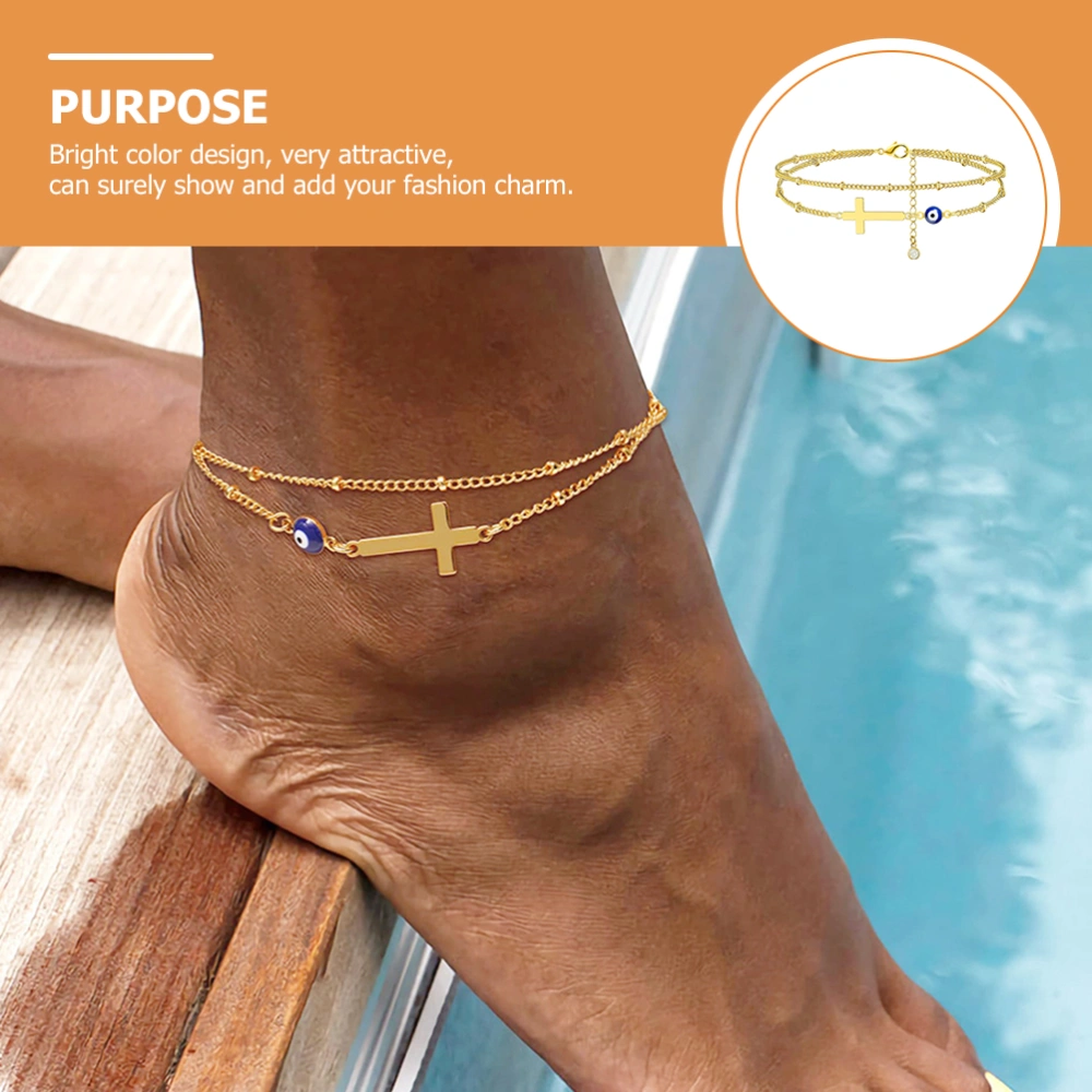 Lady Anklet Double-layers Anklet Foot Bracelet Women Cross Ankle Bracelets