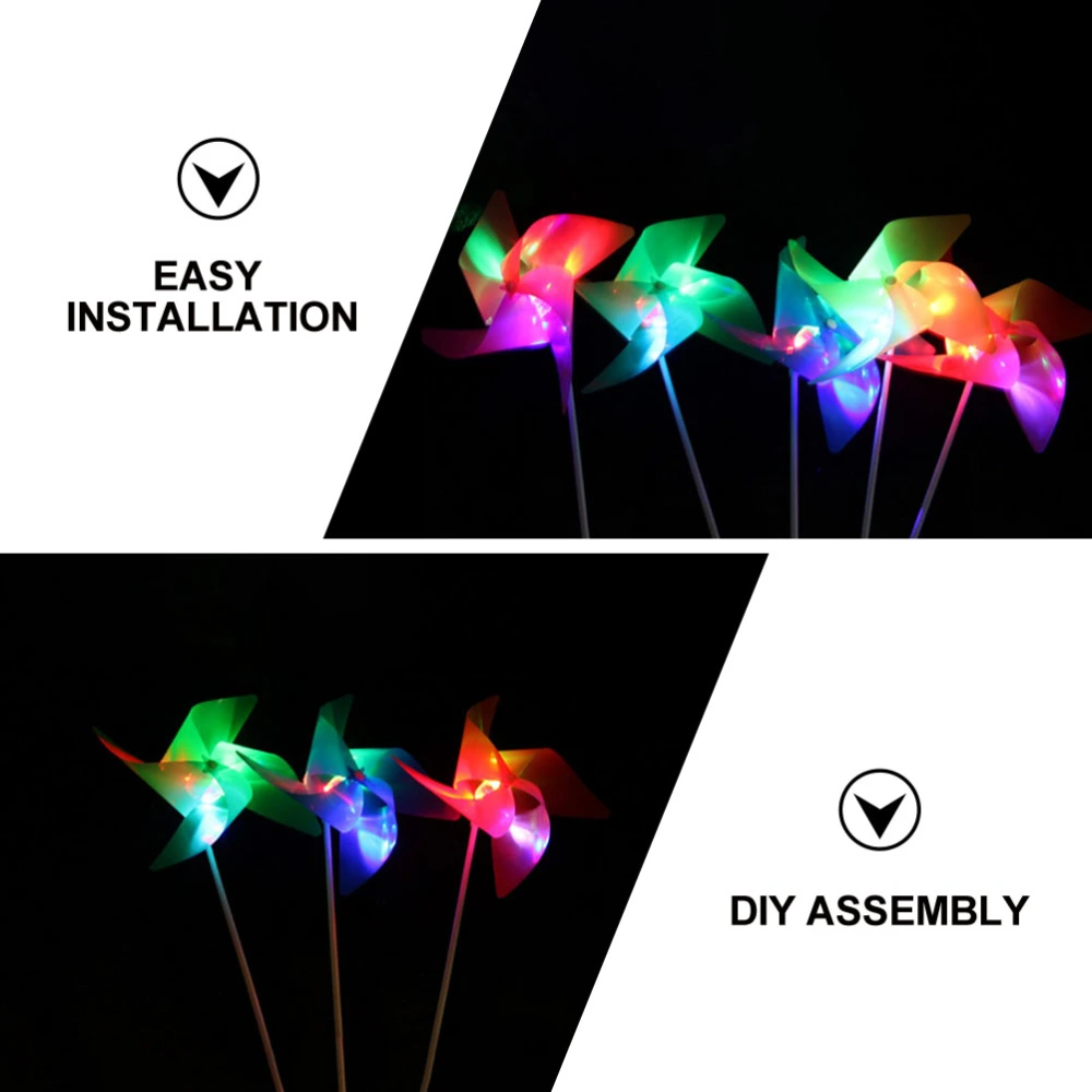 5Pcs Kids Luminous Outdoor Windmills Creative Cartoon DIY Pinwheels Random Color