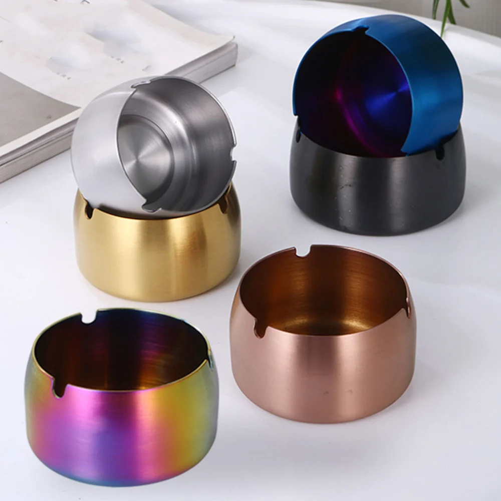 1Pc Cigarette Ashtray Stainless Steel Ash Tray Table Ashtray Car Tobacco Jar for Women Men (Colorful S)