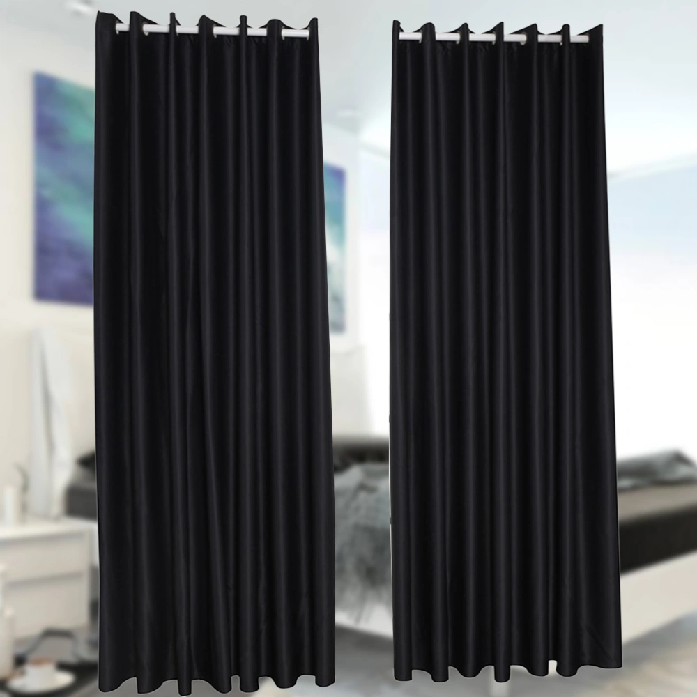 2pcs Decorative Curtain Fashion Blackout Curtain Stylish Window Curtain for Home Living Room Bedroom - Black (160x132cm, Perforated Installation)