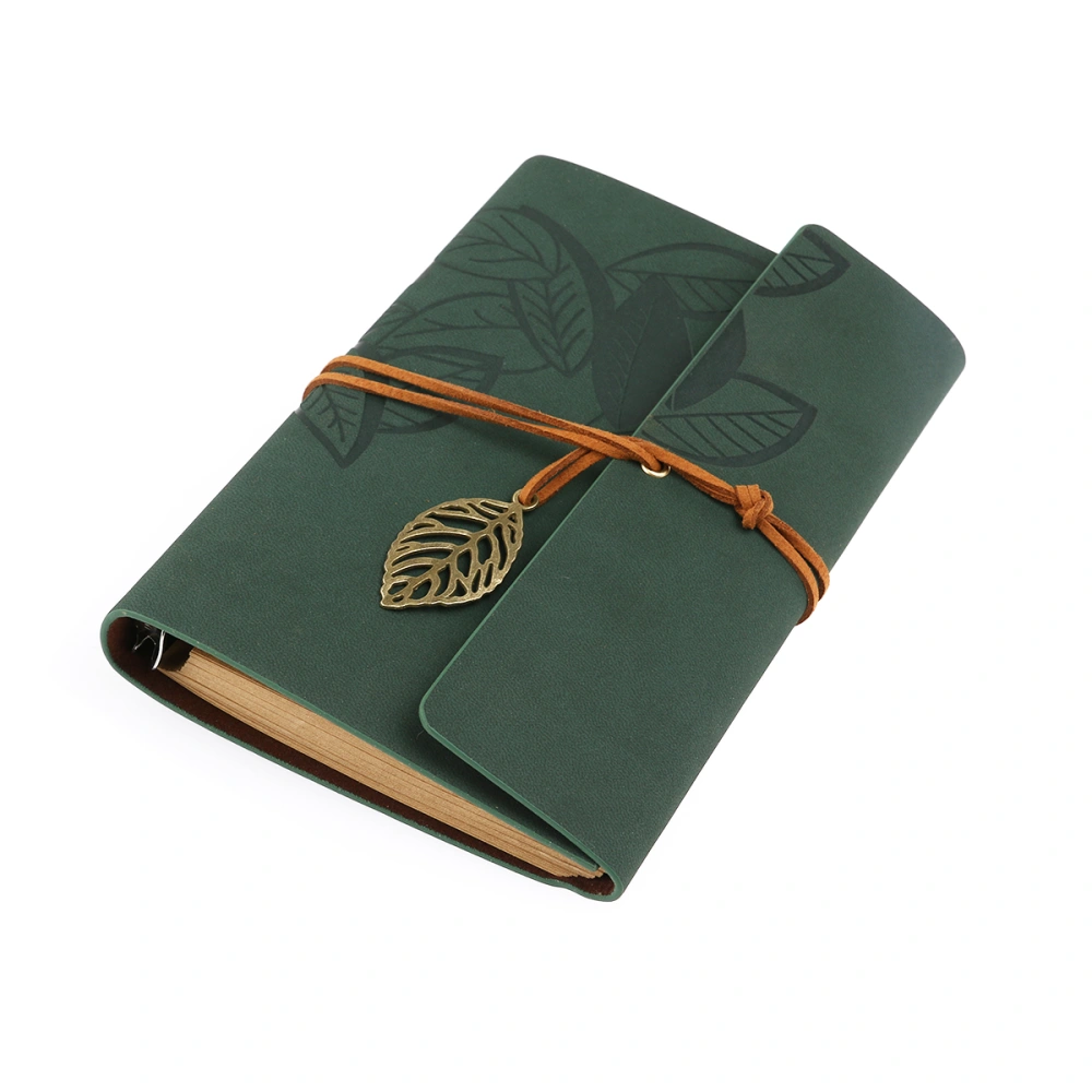 TINKSKY Vintage Style Leaf Leaves Pattern PU Cover Loose-leaf String Bound Blank Notebook Notepad Travel Journal Diary Jotter - Size L (Green)