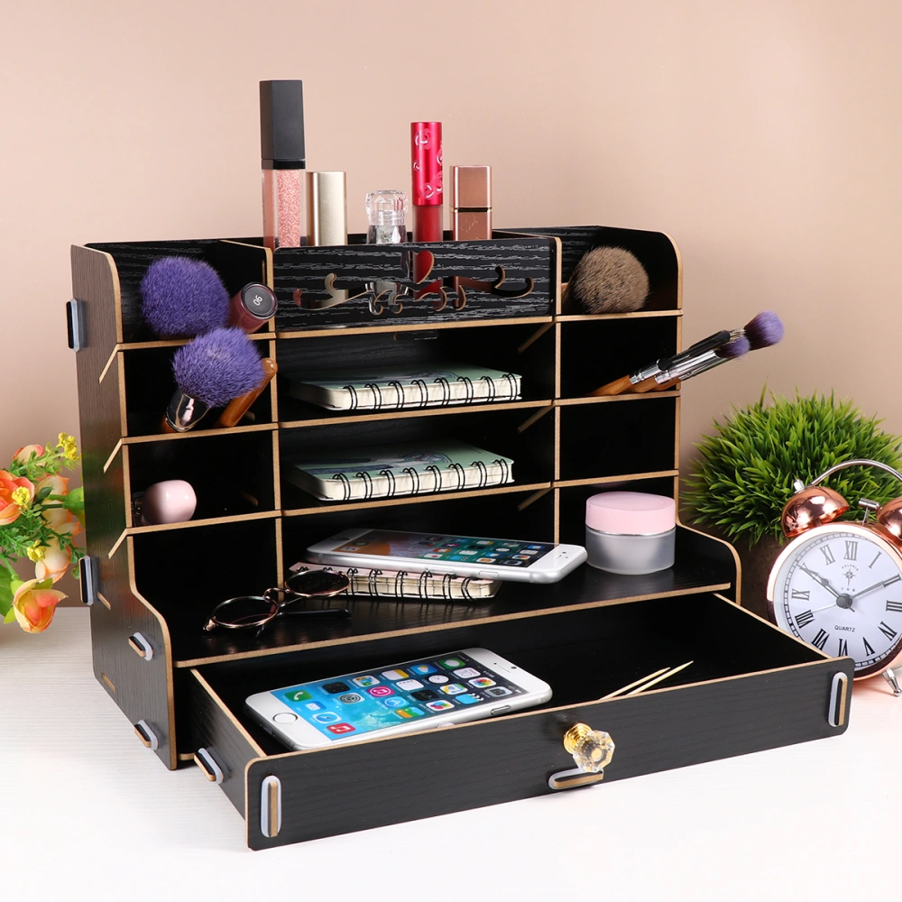 5 Layers Pencil Storage Rack Desktop Pen Organizer Wooden Pen Storage Container Pen Holder Black