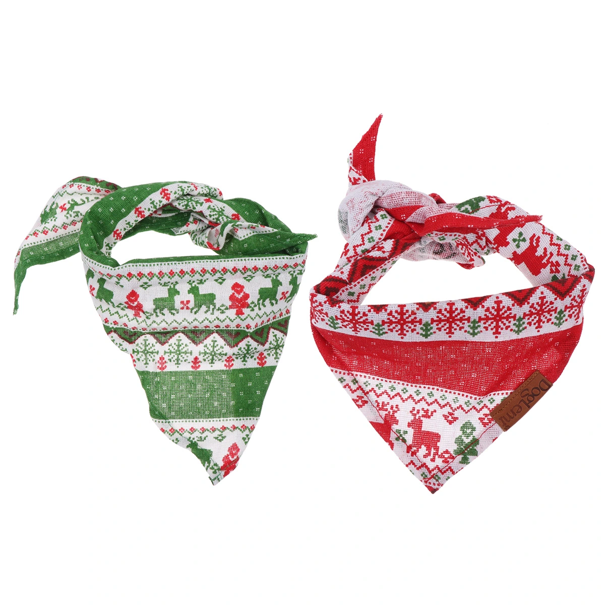 2Pcs Pet Collar Printed Saliva Towel Christmas Themed Bib Triangle Towel Pet Handkerchief Pet Supplies for Pet Dog Cat Size S (Red Elk Green Elk)