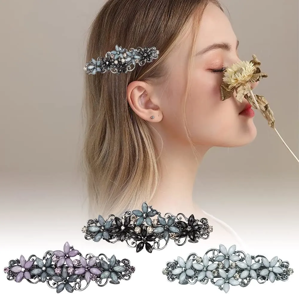 3pcs Rhinestone Barrettes Flower Hair Barrettes Spring Hair Clips Ponytail Clips