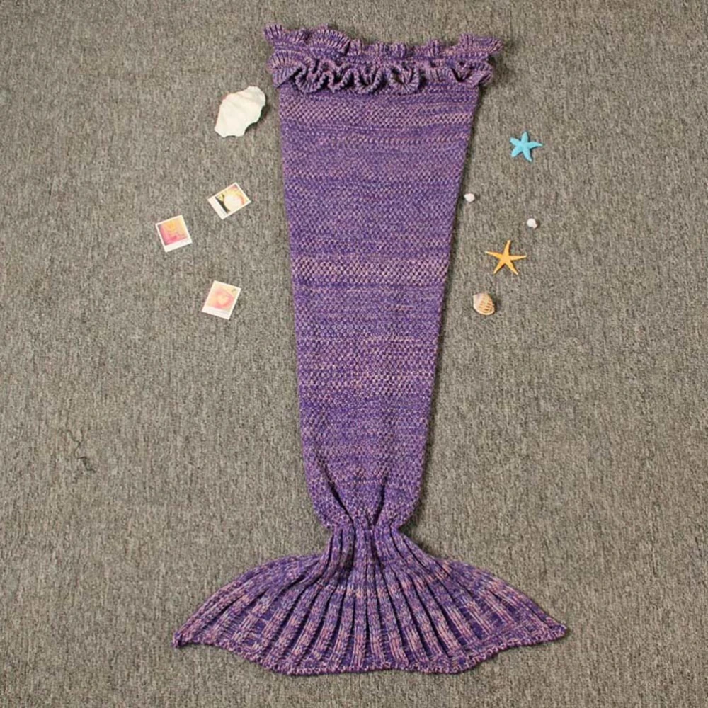 Tail Blanket Mermaid Crochet Blanket for Kids All Season Sleeping Bag (Purple)