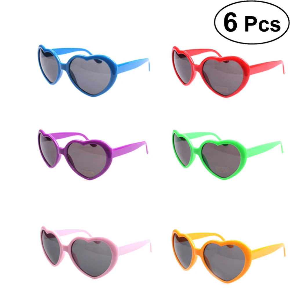 6pcs Fashion Heart Shape Sunglasses Creative Party Favors Glasses (Red,Green,Purple,Royal Blue,Pink and Orange)