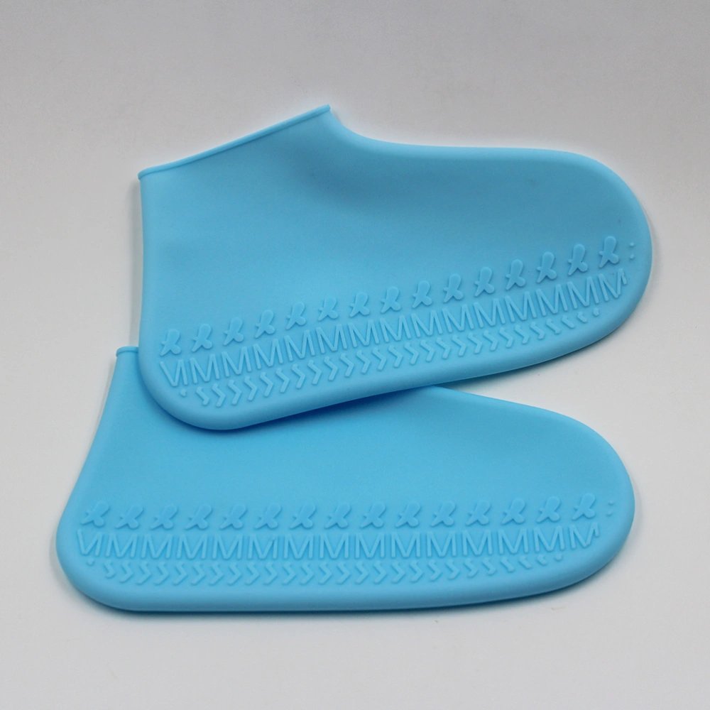 1 Pair Silicone Rainproof Shoes Cover Unisex Thicken Shoes Protector Wearproof Anti-slip Rainshoes Cover (Blue, Size L)