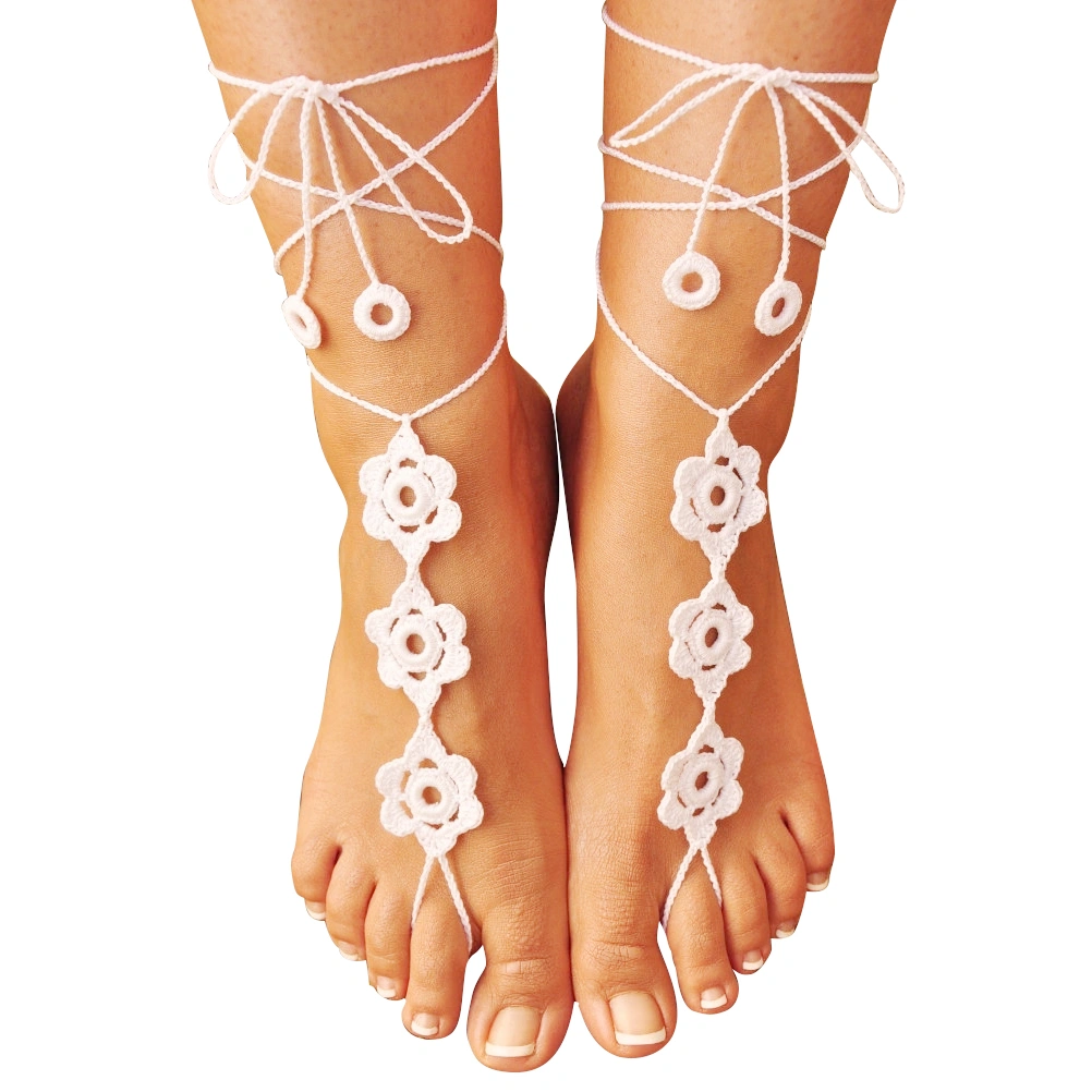 Women Girls Anklet Crochet Ankle Bracelet Sandals Anklet Foot Chain Ladies Gift 11# (White)