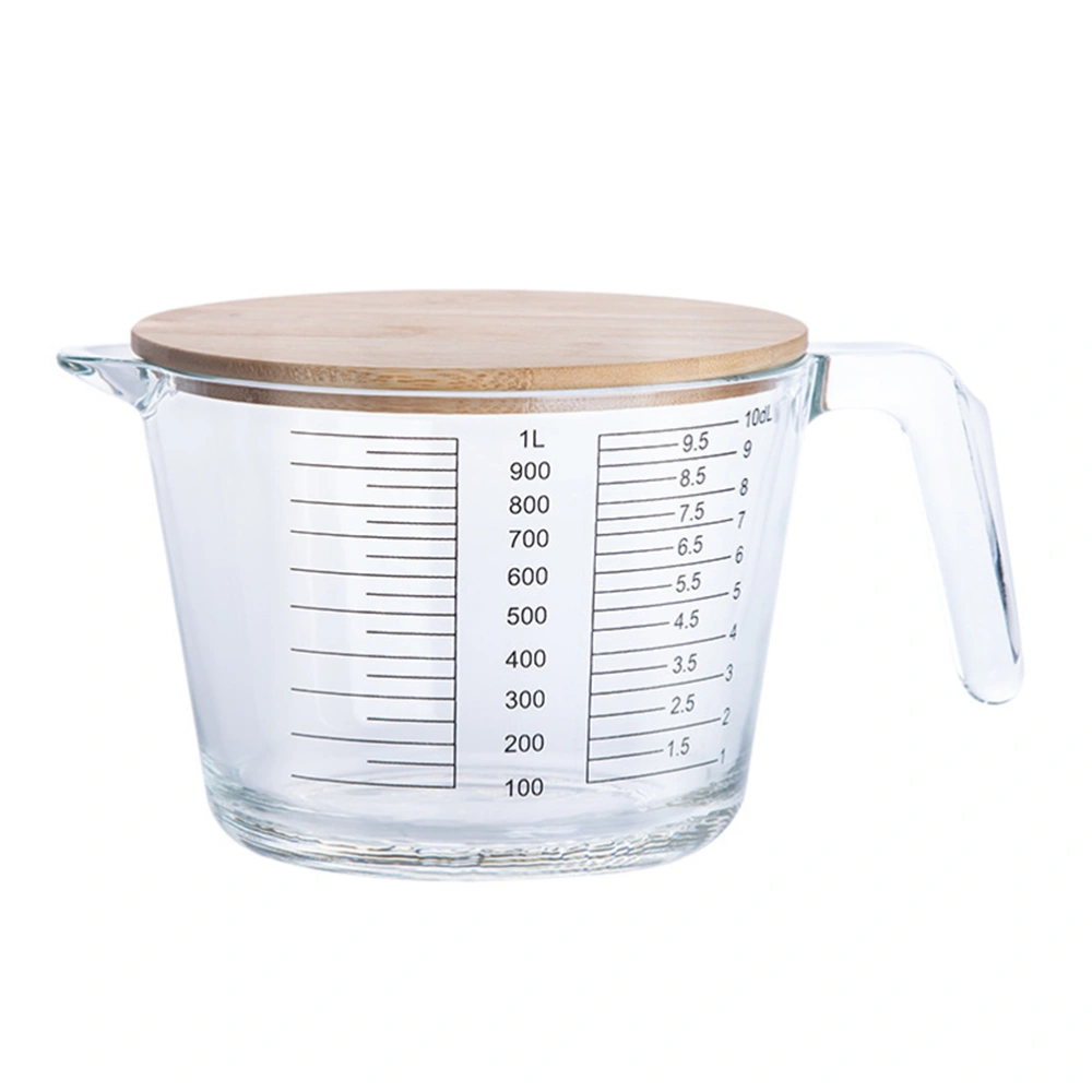 1Pc Measuring Glass with Wooden lid Heat-resistant Glass Measuring Cup