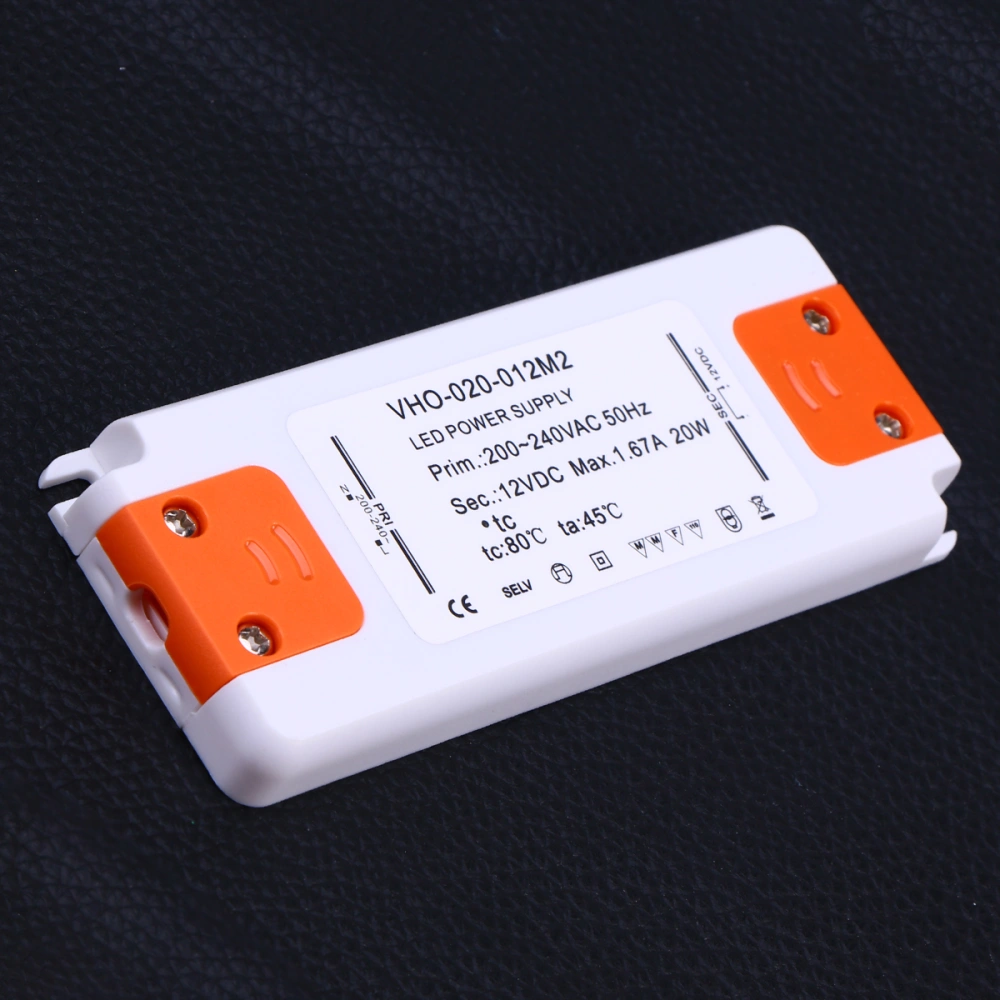 12V 20W LED Driver Converter Ultra-slim 1.67A Driver for LED Bulb Light (White)