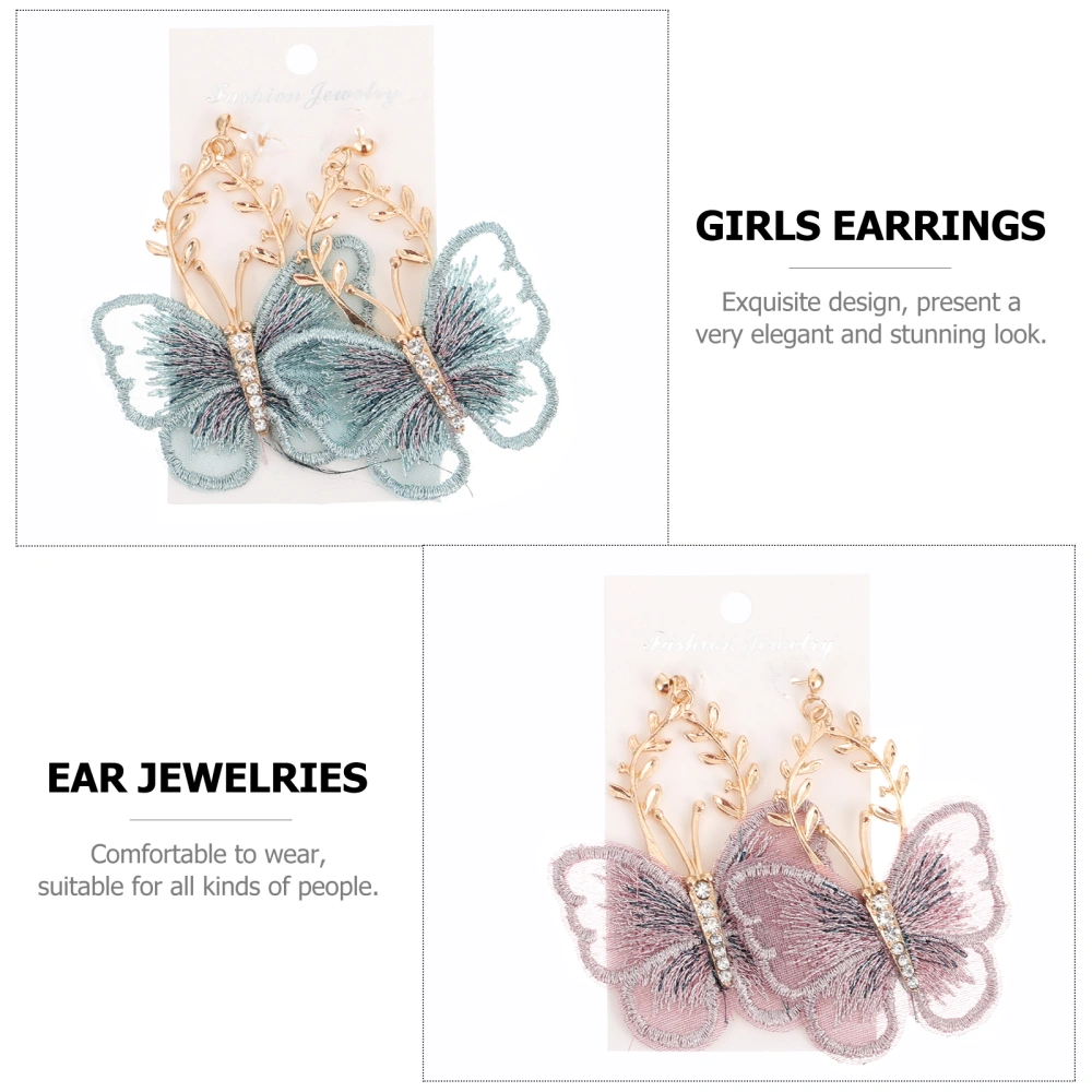 2 Pairs  Embroidered Earrings Women Earrings Girls Ear Studs Ear Jewelries