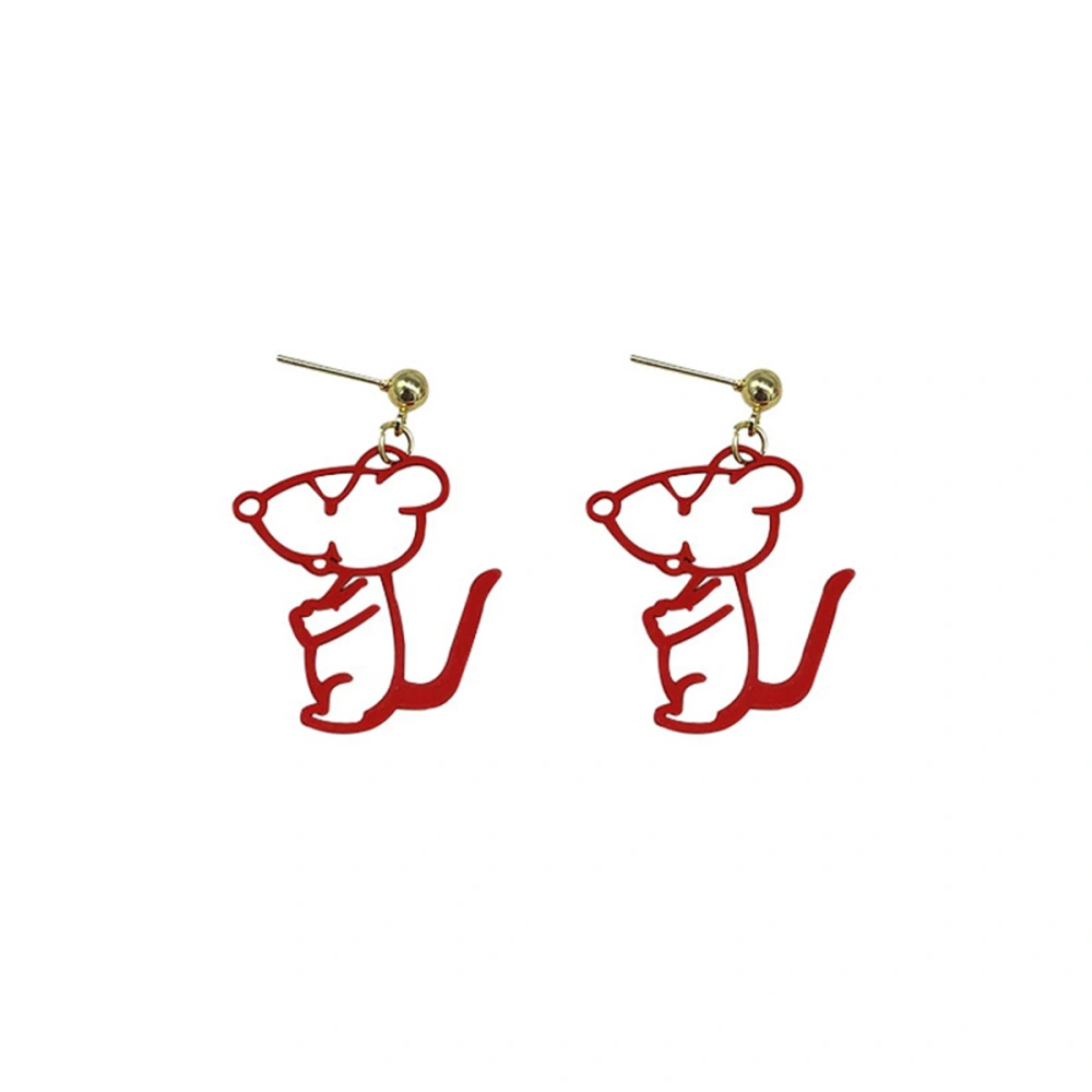 1Pair of Adorable Mouse Year Jewelry Creative Mouse Earring Necklace Bracelet for Woman Girl Lady (Red)