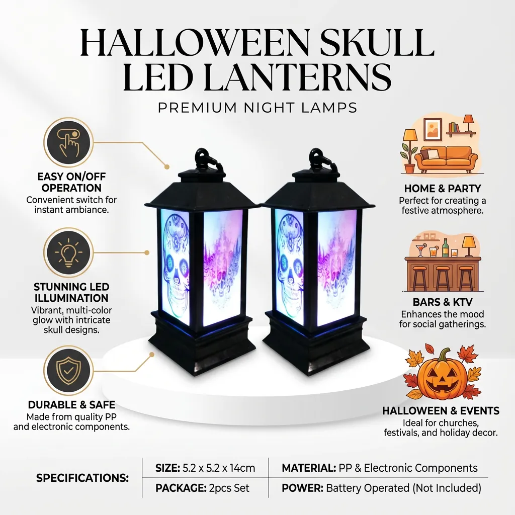 2pcs Halloween Skull Pattern Light LED Light Night Lamp for Party Home Bar