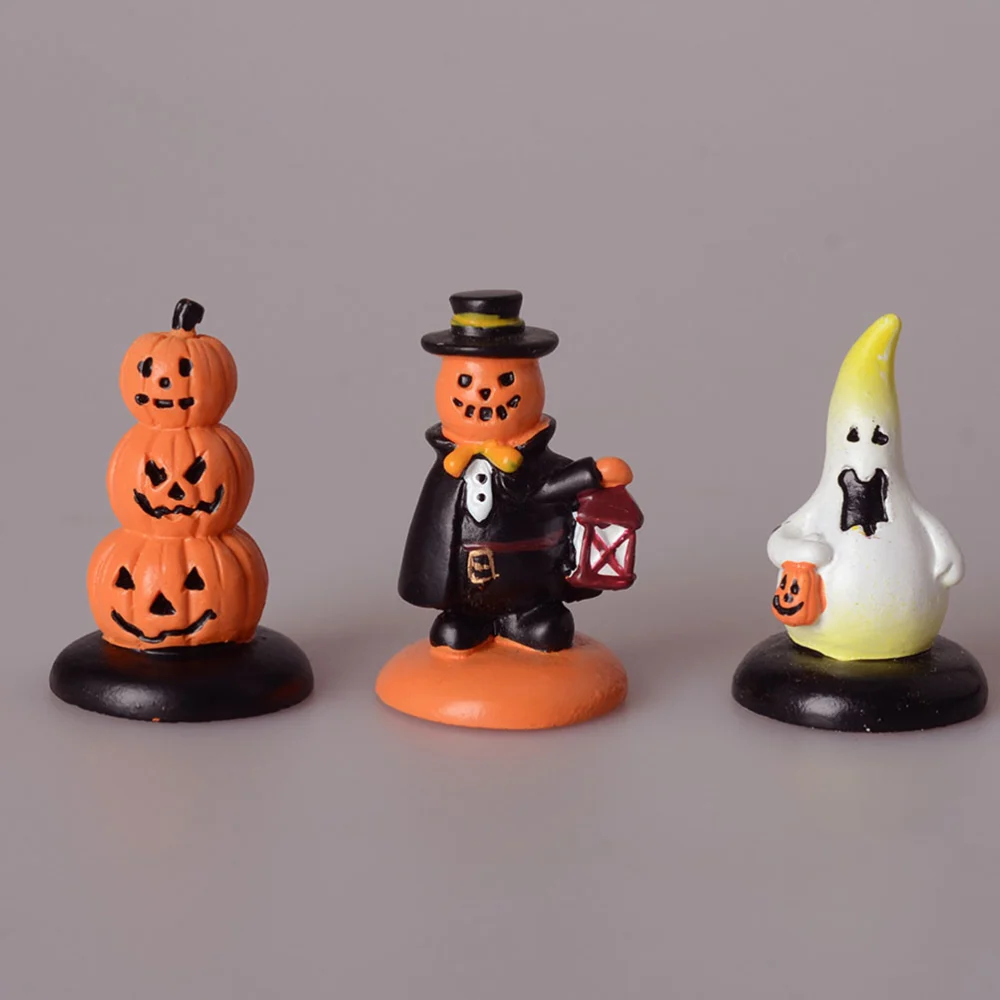 3pcs Halloween Pumpkin Ghost Design Ornaments Creative Mini Craft Garden Courtyard Resin Decoration Gift Home Microlandscape Supplies DIY Accessory