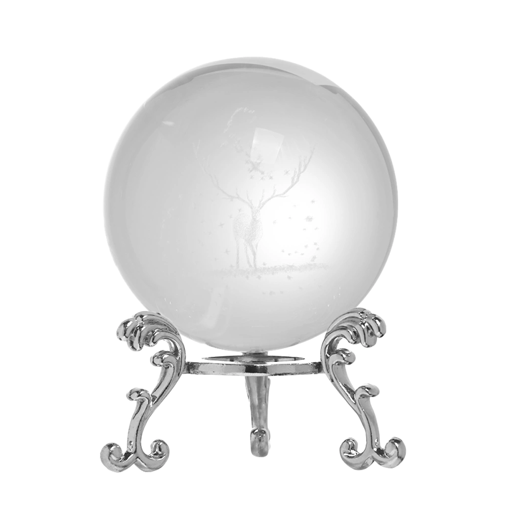 3D Crystal Ball Glass Crafts Inside Carving Ball Artistic Adornment Birthday Gift (60mm Elk Ball, 60mm Silver Triangle Base)