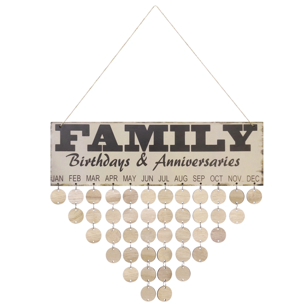 VORCOOL FAMILY Birthdays and Anniversaries Board Hanging DIY Calendar Wooden Plaque Birthday Reminder Home Decor (Colorful, 1 Plaque, 1 Rope, 50 Round Discs)