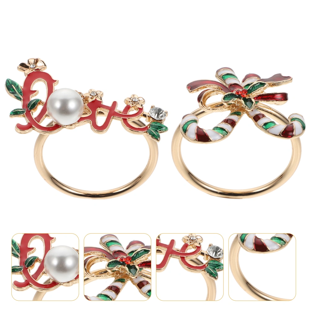 2pcs Christmas Napkin Rings Walking Stick Napkin Buckles Dining Table Decoration