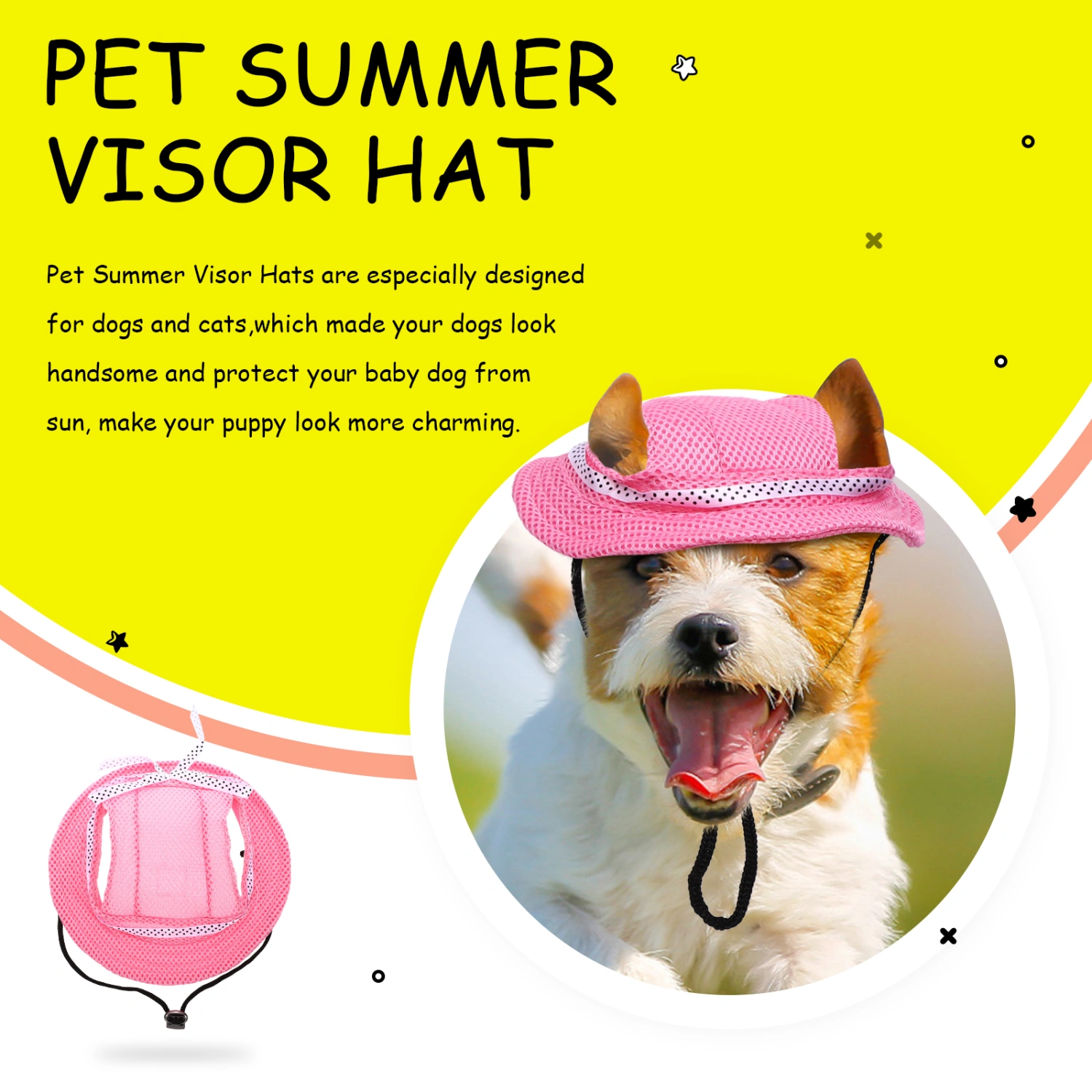 Pet Baseball Dog Cat Outdoor Sunbonnet with Ear Holes Adjustable Stripe