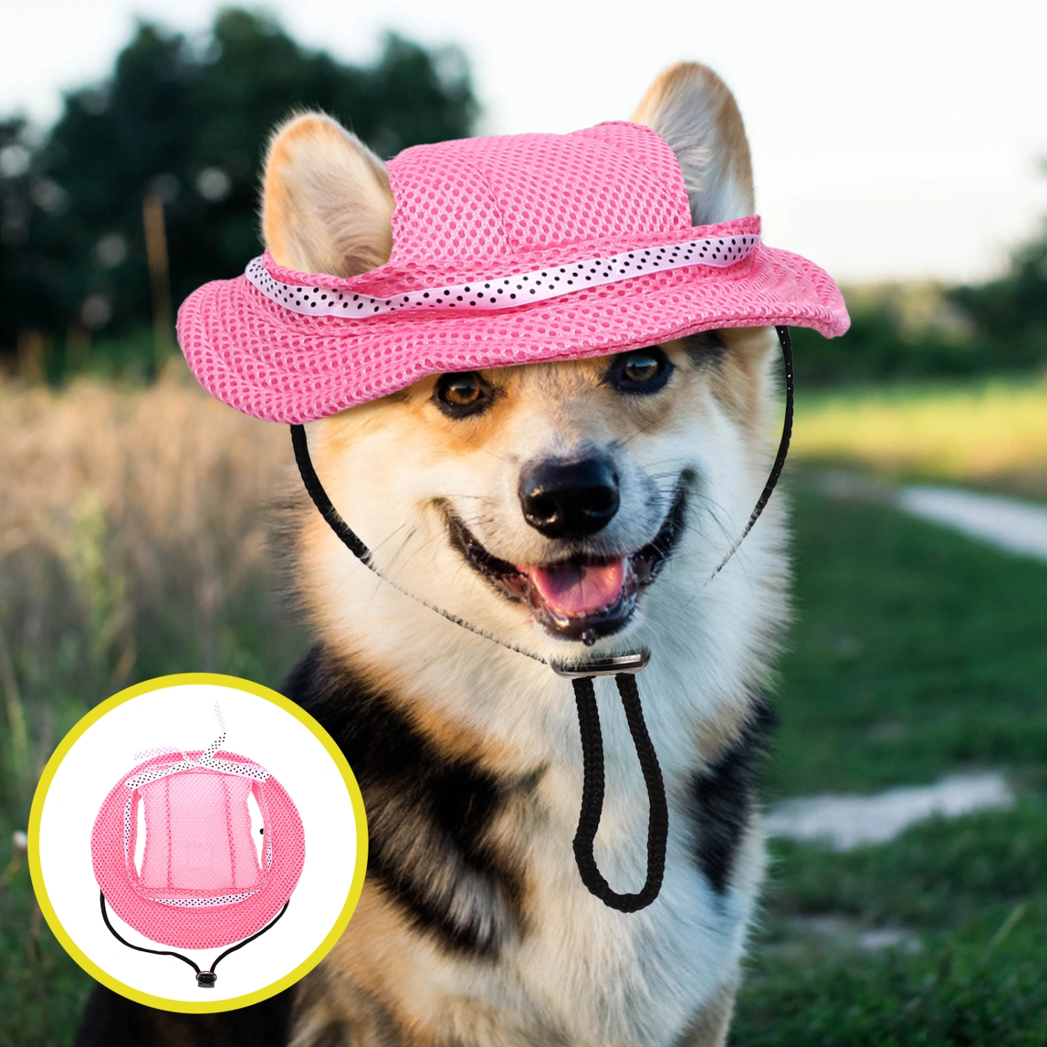 Pet Baseball Dog Cat Outdoor Sunbonnet with Ear Holes Adjustable Stripe