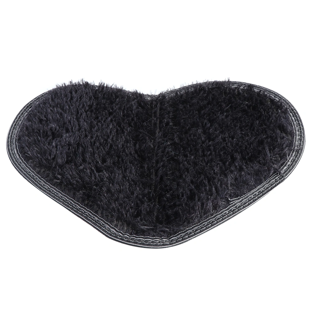 Sweet Heart Shape Fluffy Floor Mat Non-slip Area Rugs Carpet for Bedroom Dinning Room 30 x 40cm (Black)