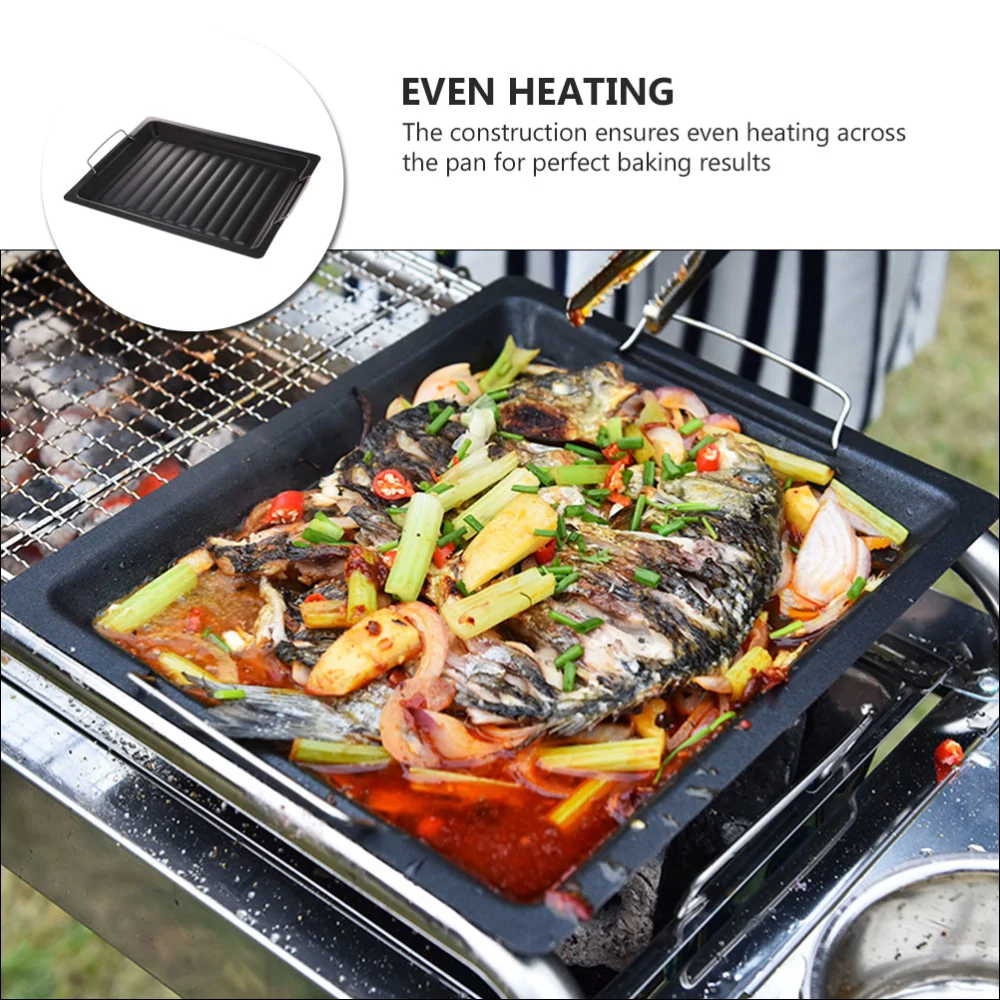 1Pc Barbecue Baking Pan Frying Pan Baking Accessory for Outdoor Picnic (Black)